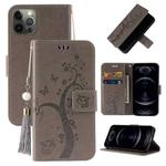 For iPhone 12 Pro Embossed Lucky Tree Horizontal Flip Leather Case with Holder & Card Slot & Wallet & Lanyard(Grey)