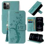For iPhone 12 Pro Embossed Lucky Tree Horizontal Flip Leather Case with Holder & Card Slot & Wallet & Lanyard(Green)