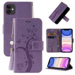 For iPhone 11 Embossed Lucky Tree Horizontal Flip Leather Case with Holder & Card Slot & Wallet & Lanyard (Purple)