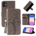 For iPhone 11 Embossed Lucky Tree Horizontal Flip Leather Case with Holder & Card Slot & Wallet & Lanyard (Grey)