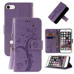 For iPhone SE 2022 / SE 2020 / 8 / 7 Embossed Lucky Tree Horizontal Flip Leather Case with Holder & Card Slot & Wallet & Lanyard(Purple)