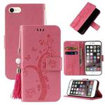 For iPhone SE 2022 / SE 2020 / 8 / 7 Embossed Lucky Tree Horizontal Flip Leather Case with Holder & Card Slot & Wallet & Lanyard(Pink)