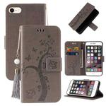 For iPhone SE 2022 / SE 2020 / 8 / 7 Embossed Lucky Tree Horizontal Flip Leather Case with Holder & Card Slot & Wallet & Lanyard(Grey)