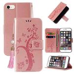 For iPhone SE 2022 / SE 2020 / 8 / 7 Embossed Lucky Tree Horizontal Flip Leather Case with Holder & Card Slot & Wallet & Lanyard(Rose Gold)