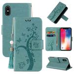 For iPhone X / XS Embossed Lucky Tree Horizontal Flip Leather Case with Holder & Card Slot & Wallet & Lanyard(Green)