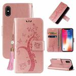 For iPhone X / XS Embossed Lucky Tree Horizontal Flip Leather Case with Holder & Card Slot & Wallet & Lanyard(Rose Gold)