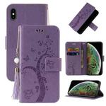 For iPhone XS Max Embossed Lucky Tree Horizontal Flip Leather Case with Holder & Card Slot & Wallet & Lanyard(Purple)