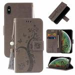 For iPhone XS Max Embossed Lucky Tree Horizontal Flip Leather Case with Holder & Card Slot & Wallet & Lanyard(Grey)