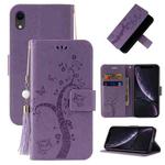 For iPhone XR Embossed Lucky Tree Horizontal Flip Leather Case with Holder & Card Slot & Wallet & Lanyard(Purple)