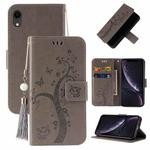 For iPhone XR Embossed Lucky Tree Horizontal Flip Leather Case with Holder & Card Slot & Wallet & Lanyard(Grey)