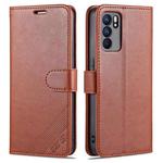 For OPPO Reno6 / Reno6 Pro 5G AZNS Sheepskin Texture Horizontal Flip Leather Case with Holder & Card Slots & Wallet(Brown)
