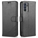 For OPPO Reno6 / Reno6 Pro 5G AZNS Sheepskin Texture Horizontal Flip Leather Case with Holder & Card Slots & Wallet(Black)