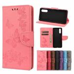 For Sony Xperia 10 III Vintage Embossed Floral Butterfly Pattern Horizontal Flip Leather Case with Card Slot & Holder & Wallet & Lanyard(Pink)