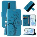 For OnePlus 8 Embossed Lucky Tree Horizontal Flip Leather Case with Holder & Card Slot & Wallet & Lanyard(Blue)