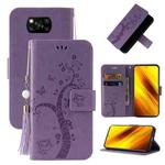 For Xiaomi Poco X3 Embossed Lucky Tree Horizontal Flip Leather Case with Holder & Card Slot & Wallet & Lanyard(Purple)