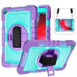 360 Degree Rotation Contrast Color Shockproof Silicone + PC Case with Holder & Hand Grip Strap & Shoulder Strap For iPad mini (2019) / 4(Purple+Mint Green)