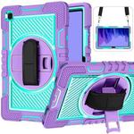 360 Degree Rotation Contrast Color Shockproof Silicone + PC Case with Holder & Hand Grip Strap & Shoulder Strap For Samsung Galaxy Tab A7 10.4 (2020) T500/T505 (Purple+Mint Green)