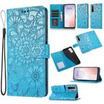 For Huawei nova 7 SE Skin Feel Embossed Sunflower Horizontal Flip Leather Case with Holder & Card Slots & Wallet & Lanyard(Blue)