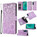 For Huawei nova 7 Pro 5G Skin Feel Embossed Sunflower Horizontal Flip Leather Case with Holder & Card Slots & Wallet & Lanyard(Purple)