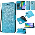 For Huawei Y6p Skin Feel Embossed Sunflower Horizontal Flip Leather Case with Holder & Card Slots & Wallet & Lanyard(Blue)