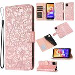 For Huawei Y5p Skin Feel Embossed Sunflower Horizontal Flip Leather Case with Holder & Card Slots & Wallet & Lanyard(Rose Gold)