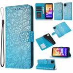 For Huawei Y5p Skin Feel Embossed Sunflower Horizontal Flip Leather Case with Holder & Card Slots & Wallet & Lanyard(Blue)