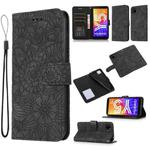 For Huawei Y5p Skin Feel Embossed Sunflower Horizontal Flip Leather Case with Holder & Card Slots & Wallet & Lanyard(Black)