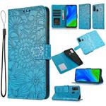 For Huawei P smart 2020 Skin Feel Embossed Sunflower Horizontal Flip Leather Case with Holder & Card Slots & Wallet & Lanyard(Blue)