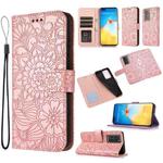 For Huawei P40 Pro Skin Feel Embossed Sunflower Horizontal Flip Leather Case with Holder & Card Slots & Wallet & Lanyard(Rose Gold)