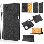 For Huawei P40 lite Skin Feel Embossed Sunflower Horizontal Flip Leather Case with Holder & Card Slots & Wallet & Lanyard(Black)