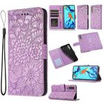 For Huawei P30 Skin Feel Embossed Sunflower Horizontal Flip Leather Case with Holder & Card Slots & Wallet & Lanyard(Purple)