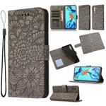 For Huawei P30 Skin Feel Embossed Sunflower Horizontal Flip Leather Case with Holder & Card Slots & Wallet & Lanyard(Grey)