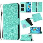 For Huawei P30 Skin Feel Embossed Sunflower Horizontal Flip Leather Case with Holder & Card Slots & Wallet & Lanyard(Green)