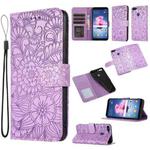 For Honor 7S Skin Feel Embossed Sunflower Horizontal Flip Leather Case with Holder & Card Slots & Wallet & Lanyard(Purple)