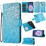 For Honor 7S Skin Feel Embossed Sunflower Horizontal Flip Leather Case with Holder & Card Slots & Wallet & Lanyard(Blue)