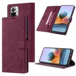 For Xiaomi Redmi Note 10 4G / Note 10S TAOKKIM Skin Feel Calf Texture Horizontal Flip PU Leather Case with Holder & Card Slots & Photo Frame & Wallet(Red)