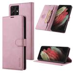 For Samsung Galaxy S21 Ultra 5G TAOKKIM Skin Feel Calf Texture Horizontal Flip PU Leather Case with Holder & Card Slots & Photo Frame & Wallet(Pink)