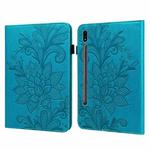 For Samsung Galaxy Tab S8 / Galaxy Tab S7 SM-T870/SM-T875/SM-T876B Lace Flower Embossing Pattern Horizontal Flip Leather Case with Holder & Card Slots & Wallet & Photo Frame(Blue)