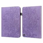 For Amazon Kindle Fire HD 10 2021 / HD 10 Plus 2021 Lace Flower Embossing Pattern Horizontal Flip Leather Case with Holder & Card Slots & Wallet & Photo Frame(Purple)