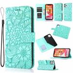 For iPhone 11 Pro Max Skin Feel Embossed Sunflower Horizontal Flip Leather Case with Holder & Card Slots & Wallet & Lanyard (Green)