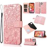 For iPhone 11 Pro Max Skin Feel Embossed Sunflower Horizontal Flip Leather Case with Holder & Card Slots & Wallet & Lanyard (Rose gold)