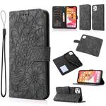 For iPhone 11 Pro Skin Feel Embossed Sunflower Horizontal Flip Leather Case with Holder & Card Slots & Wallet & Lanyard (Black)