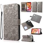 For iPhone 11 Pro Skin Feel Embossed Sunflower Horizontal Flip Leather Case with Holder & Card Slots & Wallet & Lanyard (Gray)