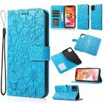 For iPhone 11 Skin Feel Embossed Sunflower Horizontal Flip Leather Case with Holder & Card Slots & Wallet & Lanyard (Blue)