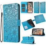For iPhone XR Skin Feel Embossed Sunflower Horizontal Flip Leather Case with Holder & Card Slots & Wallet & Lanyard(Blue)
