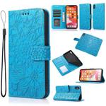 For iPhone X / XS Skin Feel Embossed Sunflower Horizontal Flip Leather Case with Holder & Card Slots & Wallet & Lanyard(Blue)