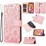 For iPhone X / XS Skin Feel Embossed Sunflower Horizontal Flip Leather Case with Holder & Card Slots & Wallet & Lanyard(Rose gold)