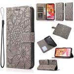 For iPhone X / XS Skin Feel Embossed Sunflower Horizontal Flip Leather Case with Holder & Card Slots & Wallet & Lanyard(Gray)