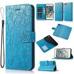 Skin Feel Embossed Sunflower Horizontal Flip Leather Case with Holder & Card Slots & Wallet & Lanyard For iPhone 7 Plus / 8 Plus(Blue)