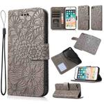 For iPhone SE 2022 / SE 2020 / 7 / 8 Skin Feel Embossed Sunflower Horizontal Flip Leather Case with Holder & Card Slots & Wallet & Lanyard(Gray)